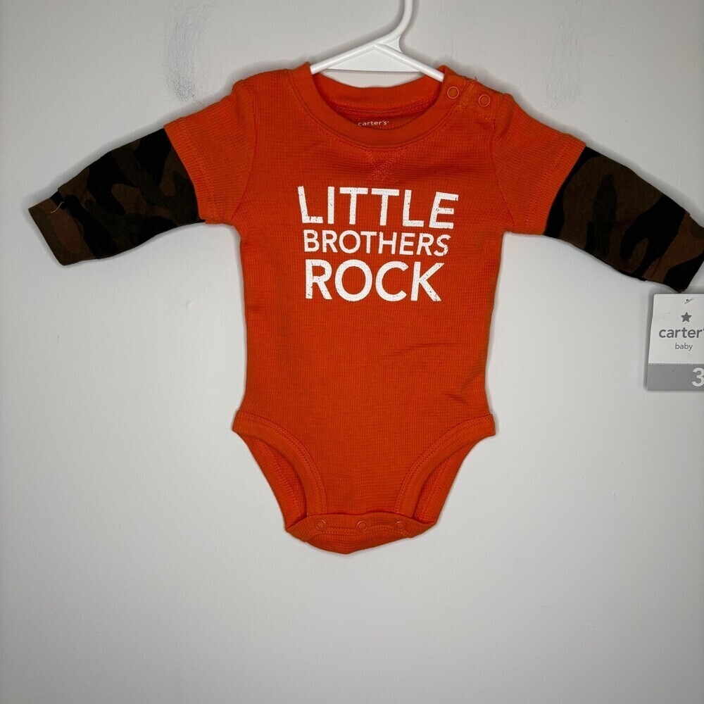 CARTER'S NEW Little Brothers Rock One Piece 3 Months Orange Camo Long Sleeve